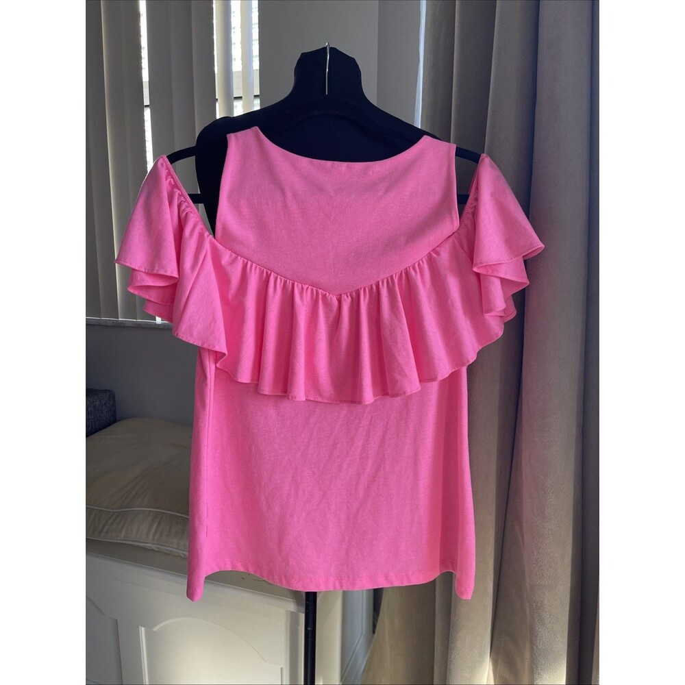 Lilly Pulitzer Lyra Pink Top Ruffled Cold Shoulder size S - Picture 4 of 6